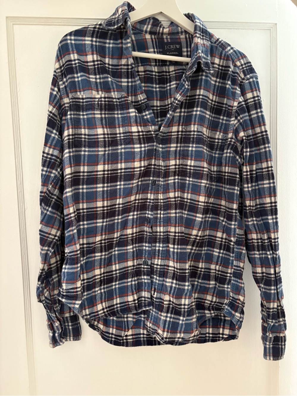 J. Crew Navy, White & Rust Plaid Flannel Shirt